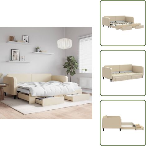Cama doble - vidaXL Sofá cama nido con cajones tela color crema 90x200 cm - Almacenamiento