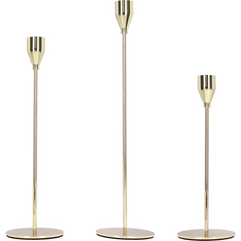 Support Pour Bougie - Structure Métallique - Finition Dorée Mat - Hauteur 35 cm - Pour Décoration Intérieure et Événements - Lot de 3 (1/5)