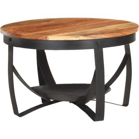 Mesa de centro estilo industrial Ø68 x 43 cm madera maciza de acacia y hierro DEC040233