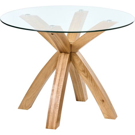 Mesa redonda para comedor y cocina 100 x 100 cm tablero de vidrio patas de madera marrón claro Yapp (1/4)