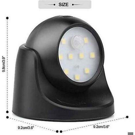 Applique Murale Exterieure - LED 1000 Lm - Detecteur De Mouvement PIR - 360 Degres Rotation - Sans Fil - 3x Piles AAA (1/4)
