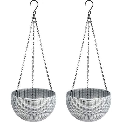 Pot de Fleur Suspendu - Auto-Irrigation - Pour Intérieur Extérieur Balcon Jardin - Diamètre 22 cm Hauteur 13 cm Chaîne 38 cm - Lot de 2 (1/5)