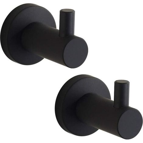 Porte-serviettes noir mat, 2 crochets muraux de salle de bain, porte-serviettes rond en acier inoxydable pour cuisine et salle de bain (1/5)