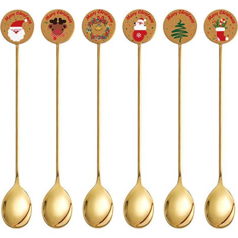 Aiperq 6 Pieces Christmas Spoon Set Stainless Steel For Coffee Drink Jam Etc