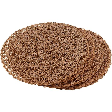 Lot de 12 sets de table ronds tressés en papier, antidérapants et résistants à la chaleur, pour tables à manger intérieures et extérieures, couleur marron clair. (1/5)