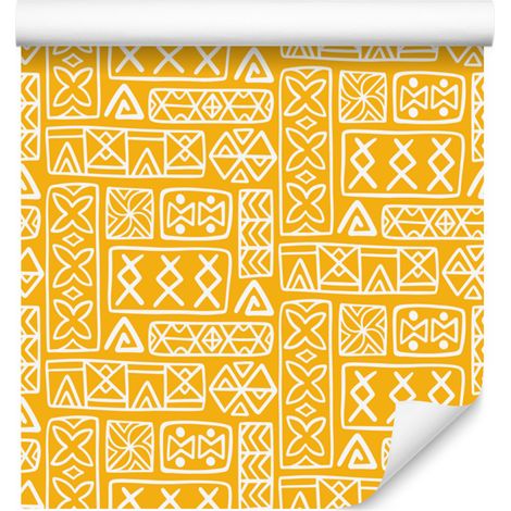 Carta da parati con motivo geometrico polinesiano oro e crema 50x1000 cm (1/5)