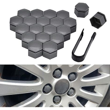 20 cache-écrous de roue pour voitures, boulons hexagonaux de 17 mm, gris (1/5)