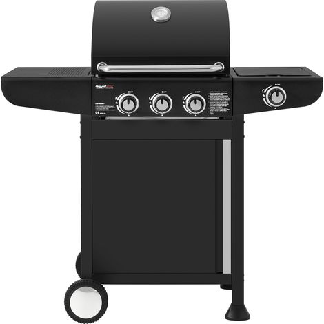 Barbecue Gaz à 3 Brûleurs avec Brûleur Latéral - Gril à Gaz de Puissance 10 kW avec 2 Grille en Fonte, Noir - Royal Gourmet (1/5)