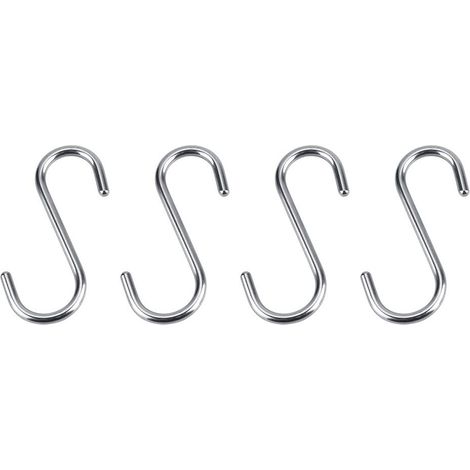 4 ganci a S in acciaio inossidabile, resistenti e durevoli, ideali per appendere oggetti in cucina, bagno, camera da letto e ufficio. (1/4)