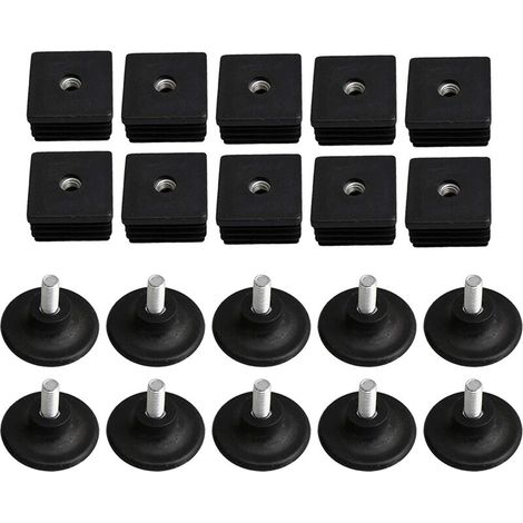 Lot de 10 bouchons d'obturation en plastique noir pour pieds de meubles - 40 mm x 40 mm - Filetage M8 (1/5)