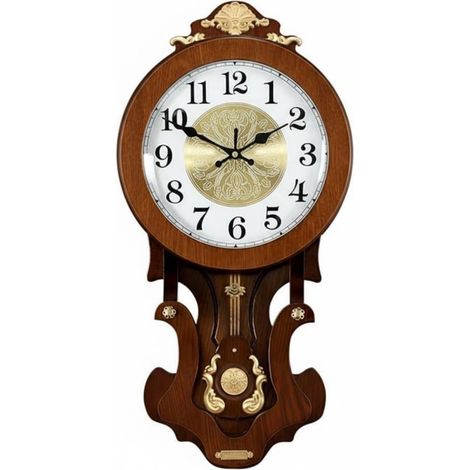 Vintage Wall Clock, Silent Pendulum, Wooden Living Room Decor with Metal Details, Durable Glass, Peaceful Movement for Elegant Interior, Suitable for Gifts, Office, Hallway, 1330QQ (1/2)