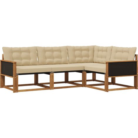Set di divani da esterno con cuscino 4 pz  Salotto da Giardino Naturale e Beige (1/5)