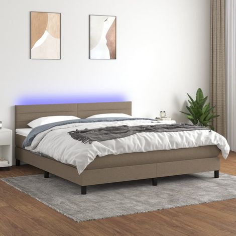 Sommier tapissier avec matelas et LED Lit adulte Contemporain Taupe 160x200 cm Tissu 62100 (1/5)