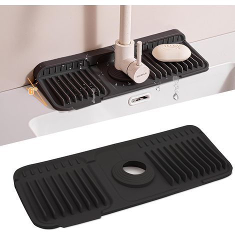 Tapis de protection anti-éclaboussures pour évier de cuisine en forme de pente à 6°, tapis de robinet en silicone pliable, plateau récupérateur d'égouttement de poignée de robinet, tapis de (1/5)