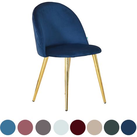 Single Lucia Velvet Dining Chair - Upholstered Curved Back Modern Dining Chair w/ Wooden Legs - Royal Blue (1/5)
