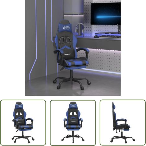 Gamingstuhl Kunstleder - vidaXL Gaming-Stuhl mit Fußstütze Drehbar Schwarz & Blau Kunstleder - Gamingstuhl mit Kissen (1/5)