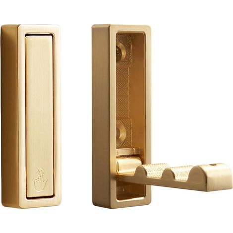 Dos ganchos de pared plegables y retráctiles, ideales para dormitorios, baños, recibidores y armarios. Ganchos con tapa abatible y herrajes de seguridad (dorados). (1/4)