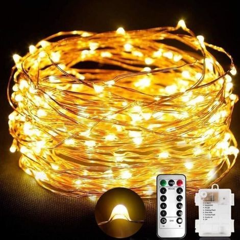 Luci decorative a batteria con telecomando - 10 m, 100 micro LED - Luce bianca calda, impermeabili IP65, 8 modalità di illuminazione (1/4)