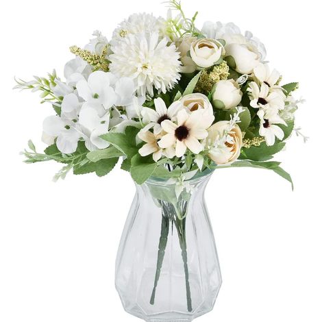 Bouquet de fleurs artificielles fausses pivoines blanches hortensias œillets arrangements floraux 2 pièces