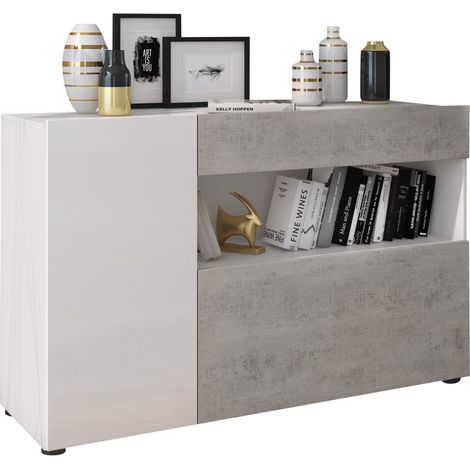 Anrichte Carbonia, Sideboard mit Schublade, 2 Ablagen, Klapptür, Klappöffnung, 130x41x82h cm Weiß