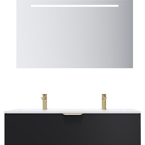Meuble de salle de bain suspendu double vasque intégrée 120cm 1 tiroir Noir + miroir - Venice (1/5)