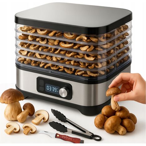 Secadora para champiñones, verduras, frutas y hierbas, grande, 5 tamices, 400 W, temporizador + accesorios (1/5)