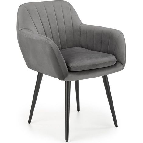 Chaise en velours gris avec coussin d'assise et pieds en métal noir AMY (1/5)