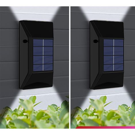 2er-Set Solar-LED-Wandleuchten für den Außenbereich – Weißes Licht (6 LEDs) – Wasserdichte Solarleuchten für Garten und Veranda – Solarbeleuchtung