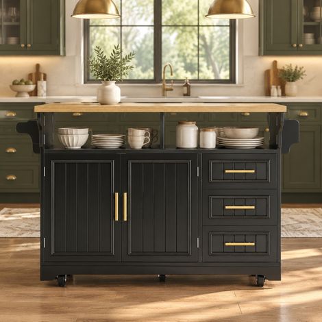 Isla de cocina móvil con alas abatibles 120 x 40/80 x 95 cm MDF negro REDOM (1/5)