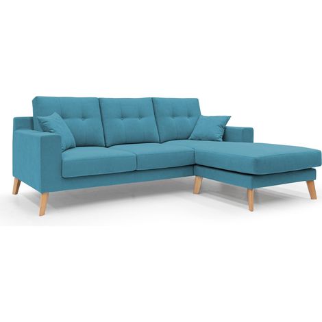 Danish Divano angolare REVERSIBILE in tessuto morbido impermeabile T02 237 cm azzurro