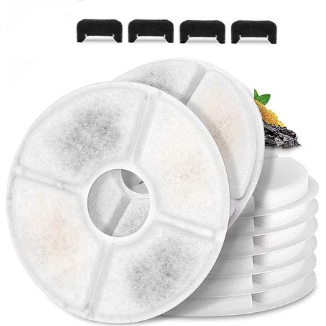Ersatzfilter für Katzentrinkbrunnen, 6er-Pack, runde Kohlefilter für automatischen Haustiertrinkbrunnen mit 81 oz/2,4 l Edelstahldeckel