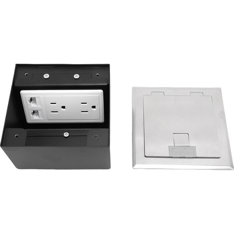 Prise de sol encastrable 2 prises électriques 2 ports réseau PC acier inoxydable avec joint d'étanchéité (1/5)