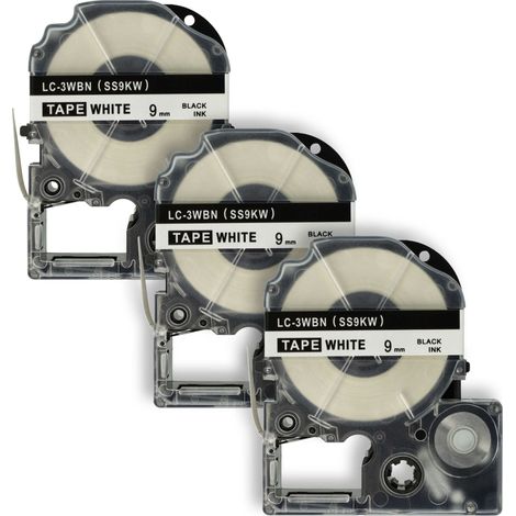 vhbw 3x Label Tape Replacement for Epson SS9KW, LC-3WBN for Label Printer 8m x 9 mm, Black on White (1/4)