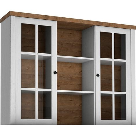 Aparador Ferdore 143, Roble de lefkada + Pino Anderson, 111x130cm, Número de puertas: 235cm, Aglomerado laminado, Vidrio, MDF (1/4)