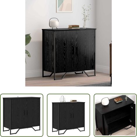 Holz - Sideboard Schwarz Eichen-Optik 78 x 35 x 74.5 cm (1/5)