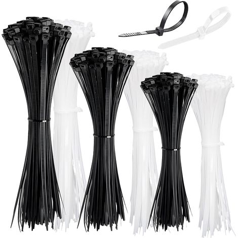 300 Pièces Serre Cable Plastique, 100/200/300mm Collier de Serrage Autobloquant Serre-Câbles Résistant et Aux UV pour la Gestion des Câbles, le Jardinage (Noir et Blanc) (1/5)
