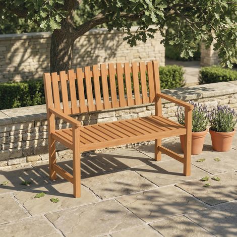 Banc de Jardin Banquette de Terrasse 2 Places Charge Max. 320kg Accoudoirs 112 x 64 x 92 cm Bois d'Acacia Naturel (1/5)