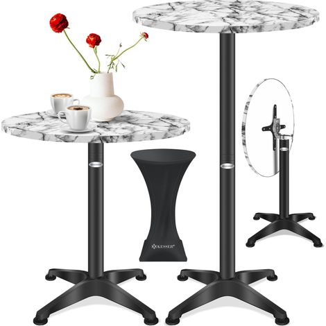 KESSER® 2in1 Stehtisch klappbar Bistrotisch Aluminium Edelstahlplatte höhenverstellbar 70cm / 115cm Partytisch Tisch In- & Outdoor Hochzeit Marmor / Ø 80 cm / 1er Set