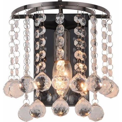 Applique glamour London Crystal nera con cristalli E14