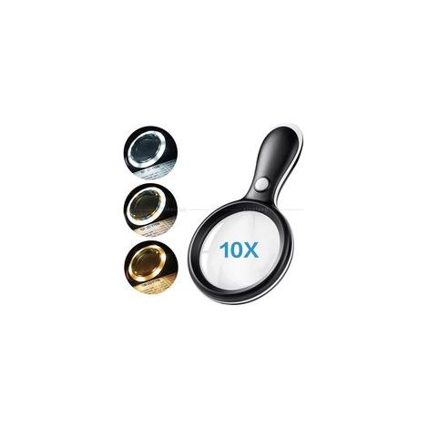 Loupe Eclairante, 10X Loupe de Lecture avec 3 Modes D'éclairage et 18 LED pour La Lecture des Personnes Âgées, L'inspection, Les Loisirs, L'artisanat, L'exploration des Enfants (Noir) (1/5)