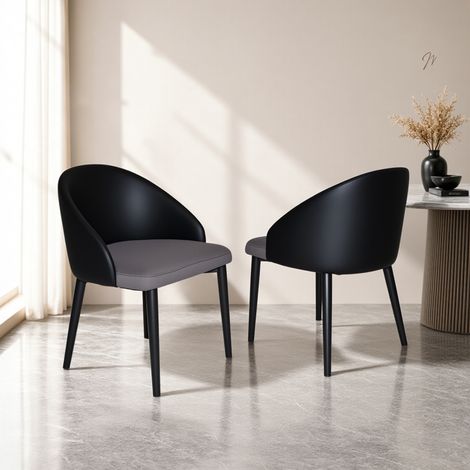 Chaise de salle à manger 43x46x74 cm en métal gris et noir, lot de 2 moderne pour salon FloraGrace (1/5)