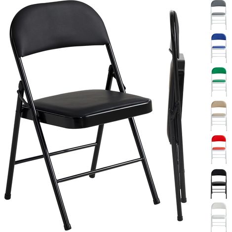 Set of 1 Faux Leather Foldable Chair with Metal Frame and Padded Seat BLACK