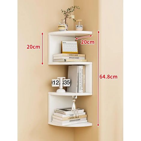 Étagère de rangement murale d'angle à 4 niveaux, blanche, rayon 20 cm [colle, clous sans trace et vis d'expansion inclus] (style minimaliste moderne). Dimensions : [dimensions manquantes]. (1/5)