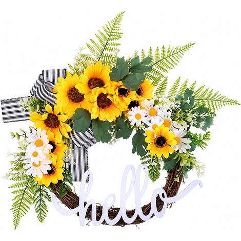 Couronne de lettres tournesol à suspendre à la porte, 1 pièce, décoration florale artificielle pour la maison (1/5)