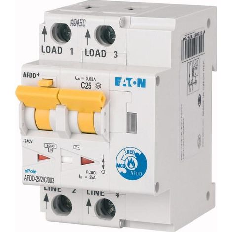 Disj. diff. et de dét d'arc élec. 2 poles 25A courbe C 30mA type AC 000187227 EATON AFDD 25/2/C/003