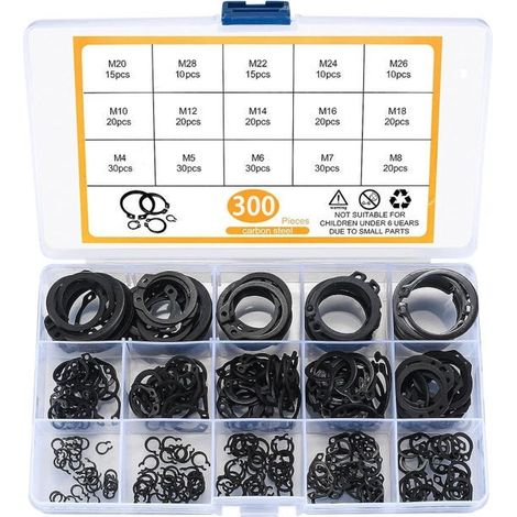 Kit de 300 anillos de retención tipo E, varios anillos de retención, anillos de tope para anillos de retención, M4-M28 (1/5)