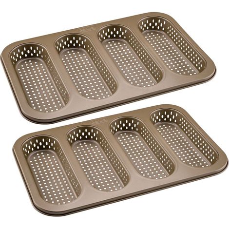 Ensemble de 2 Moules à pain perforé 4 mini baguettes 33 x 22 cm Zenker Mojave Gold (1/5)