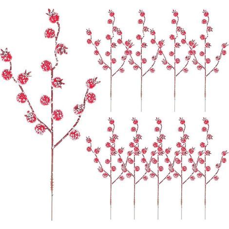Lot de 10 Piquets de Baies Rouges de Noël en Écume, Décoration Artificielle pour Compositions Festives et Mariage, Accessoires Décoratifs Rouge Éclatant (1/5)