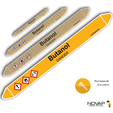 Planche de 2 marqueurs de tuyauterie 450 x 52 mm pour Ø 70 à 100 mm - Butanol - 4711379