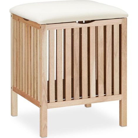 Tabouret de rangement avec espace à linge 51 x 41 x 41 cm assise confortable style rustique en bois noyer (1/5)